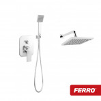 Set duș Ferro SQUERTO 5 în 1 ( BAQ7P+cap duș pătrat 20x20+pară duș mobilă)