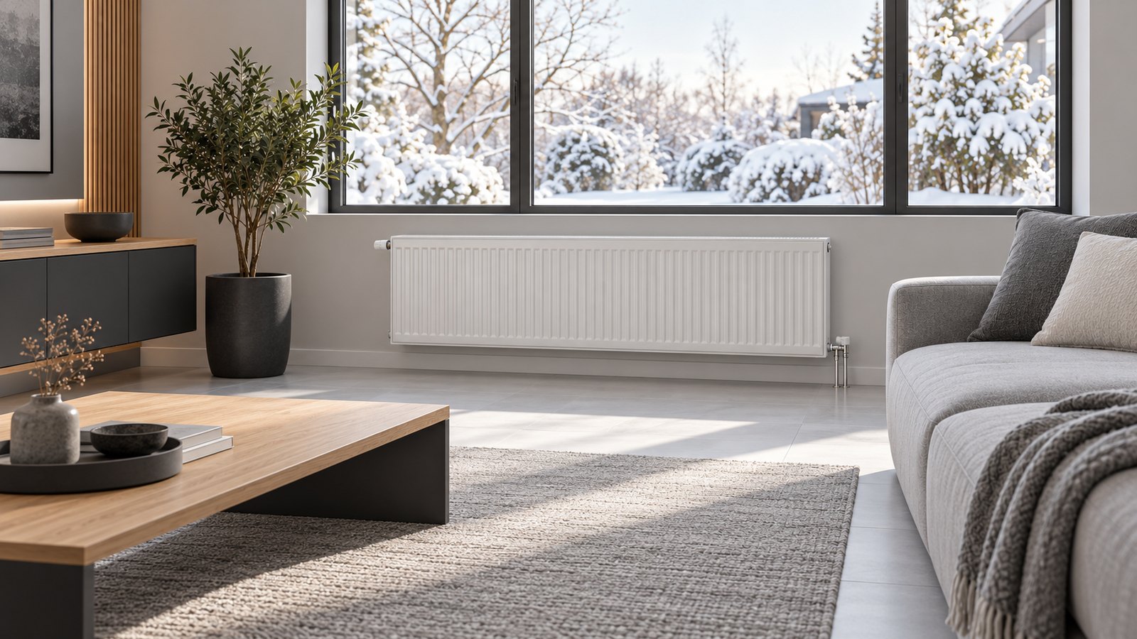 Living încălzit cu radiator, iarna