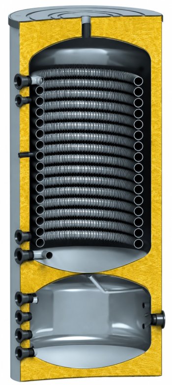 Boiler pentru pompă de căldură combinat cu buffer AERFILD, 200 l + 75 l, 1677×Ø677 mm
