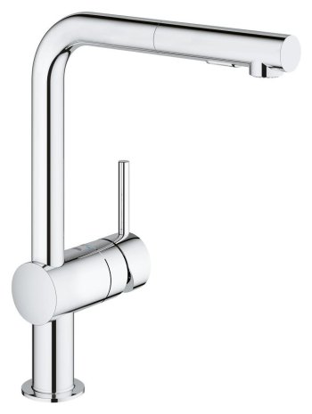 Baterie de bucătărie GROHE Minta 30274000, pipă înaltă în L, duș extractibil, crom