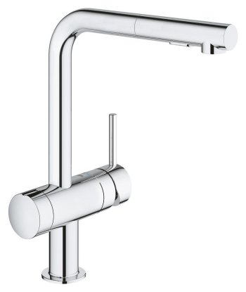 Baterie de bucătărie GROHE Minta 31558000, pipă înaltă în L, duș extractibil, crom
