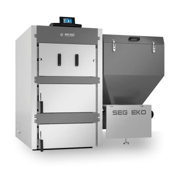 Cazan pe combustibil solid SEG 75 kW cu buncher, PLATINUM, stânga